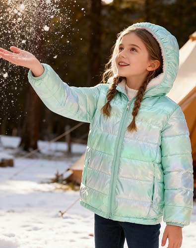 Image of Lovekider 4-12 Years Girls Hooded Puffer Jacket Warmth Padded Winter Coat | Metallic Shine Fabric, Fleece Lining, Windproof, Water Resistant, Keep Warm, Down Alternative, for Cold Weather