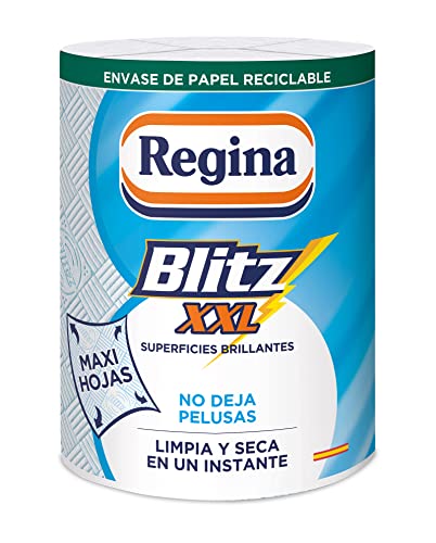 Regina Blitz XXL Papel de Cocina | Paquete de 1 Rollo | 150 Hojas XXL de 3 Capas | Limpia y Seca en un Instante | Sin Pelusas | Embalaje de Papel Reciclable | Papel 100% Certificado FSC