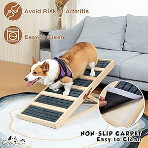 Folding Dog Ramp for Bed,Adjustable Dog Ramp of 4 Height from 16" to 24" with Anti-Slip Strips,Wooden Portable Pet Ramp for Car,Couch,Truck SUV,132lbs Capacity Folding Dog Ramp for BedAdjustable Dog Ramp of 4 Height from 16 to 24 with Anti Slip StripsWooden Portable Pet Ramp for CarCouchTruck SUV132lbs Capacity
