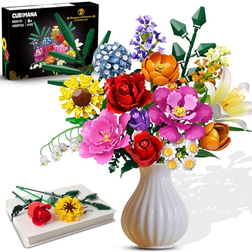 CUBIMANA 1043 PCS Flowers Bouquet Building Set for Women Home Decor Display by CUBIMANA - Used condition - US$31.34