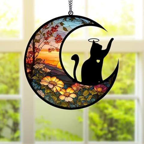 BamLue Cat Memorial Suncatcher for Windows Memorial Ornament, Pet Sympathy Gift to Memorialize The Loss, Cat Sun Catchers with Personalized Decorations in Loving Memory for Loss Cat Cover