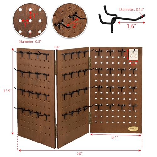 Mooca Wall-Mountable Wooden Foldable 3-Panel Pegboard Jewelry Display Organizer With 48 Removable Black Hooks thumb #1