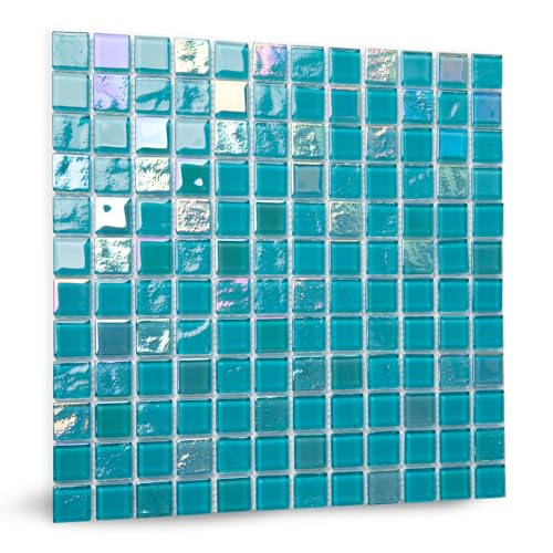 Adedeo Glass Mosaic Tile Vanadium Blue 12 x 12 Inch Glossy Glass Tile for Swimming Pool Kitchen Backsplash Shower Waterline Fountain Spa Wall (5-Pack 5 sq.ft.)