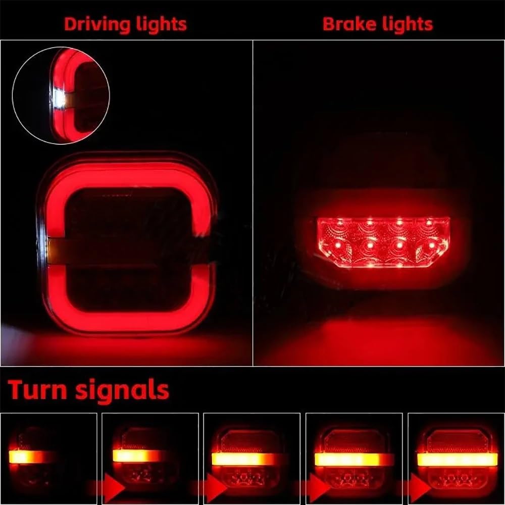 fanale posteriore dell'auto 2 pezzi led lampada di per coda per rimorchio quadrato da 4 pollici freno che scorre per segnale lampeggiante per targa 12V 24V per camion per pick-up Van 4x4