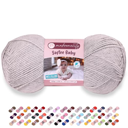 Image of Makromecity Softee Baby Yarn,%100 Premium Anti-Pilling Acrylic, 3.5 Oz, 273 yd (100gr /250 mt), Stone Soft Yarn for Crocheting and Knitting (Stone, 1 Skein)