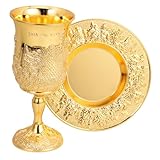 ARTSEWPLY Set Coppa del Kiddush con Piattino in Design Dorato, Coppa di Vino Giudaica per Shabbat e Pasqua, Materiale Resistente per Celebrazioni Tradizionali Ebraiche