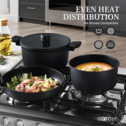 CAROTE 20pcs Non Stick Pots and Pans Set with Temperature Spot, Detachable Handle Nonstick Cookware Set Black, Dishwasher/Oven Safe,RV Camping Cooking Set, Kitchen Pot and Pan Set - Image 7