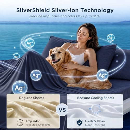 Image of Bedsure Cooling Sheets King Size, Silver Infused Bed Sheets, Q-Max>0.46