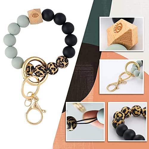 Viqwyic Wristlet Bracelet Keychain With Wallet For Women, Silicone Beaded Keychain Bangle Car Key Rings Card Holder (R Zipper) #TOP2