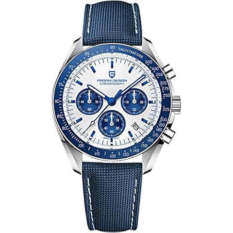 Pagani Design 1701 Mens Quartz Watch Casual Stainless Steel Dial 40mm Analog Automatic Watch 100M Water Resistant Chronograph Mirror Watch with Sapphire (Blue series-1701) Cover