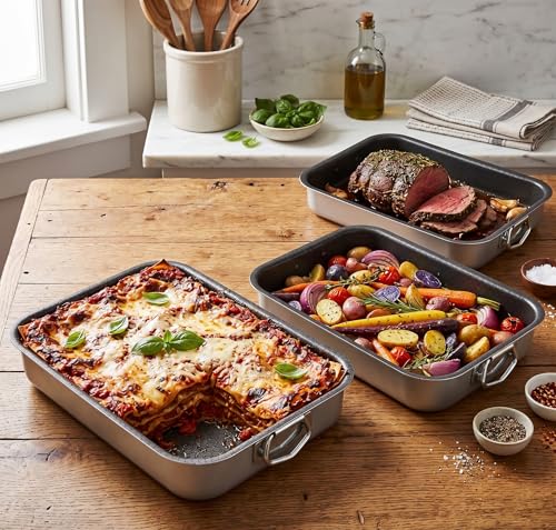 Foto von Menax - Auflaufform mit Griffen - Schmorpfanne Ofen - Lasagneform - Antihaftbeschichtung - Set von 3