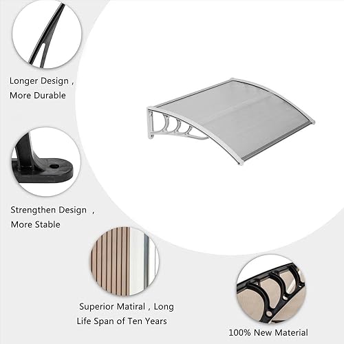Miniatura 2 de Toldo para ventana, toldo para puerta, 40 x 32 pulgadas, toldo para puerta delantera, toldo para patio al aire libre, protección UV, lluvia y nieve,