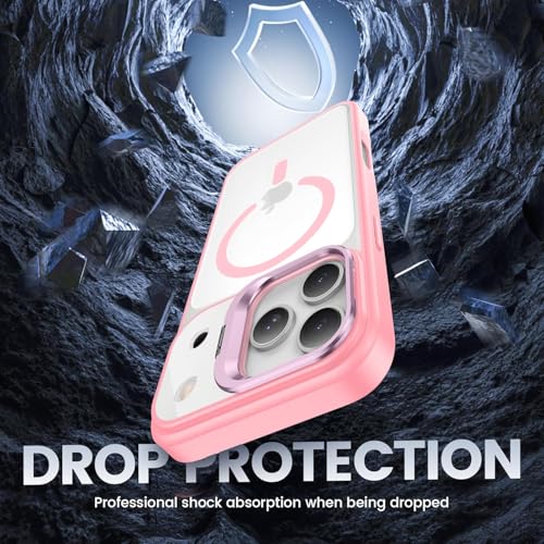 Image of VONZEE Clear Camera Kickstand Case for iPhone 17 Pro Max, Built-in Adjustable Camera Stand, Clear Magnetic Mag-Safe Shockproof Classic Series Phone Cover (Pink)
