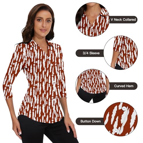 Image of Soneven Womens Golf Polo Shirts 3 /4 Long Sleeve V Neck Button Down Shirts Business Causal Work Blouses Tops