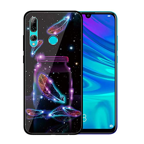 Urhause Tempered Glass Cover Compatible with Huawei Enjoy 9S Case Glossy Mirror Case Ultra Thin Starry Sky Hard Cover Feather Tempered Glass + Soft Silicone Skin Cover Bumper Anti-Scratch Cover