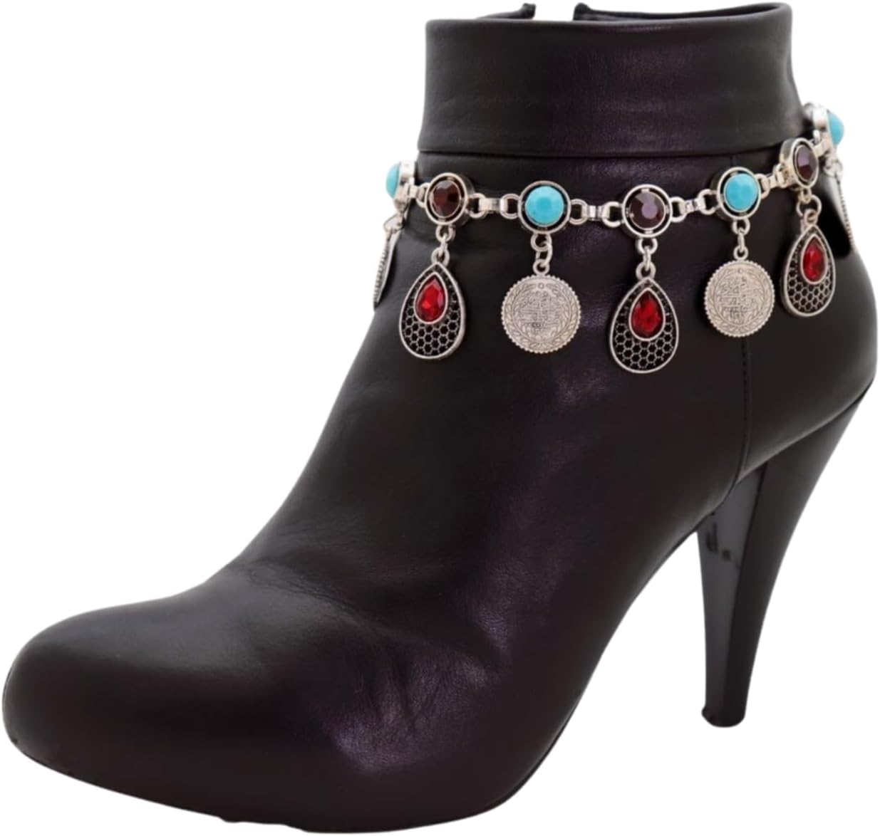 TrendyFashionJewelry Women Fashion Silver Metal Western Boot Bracelet Chain Shoe Anklet Ethnic Coin Water Drop Charms