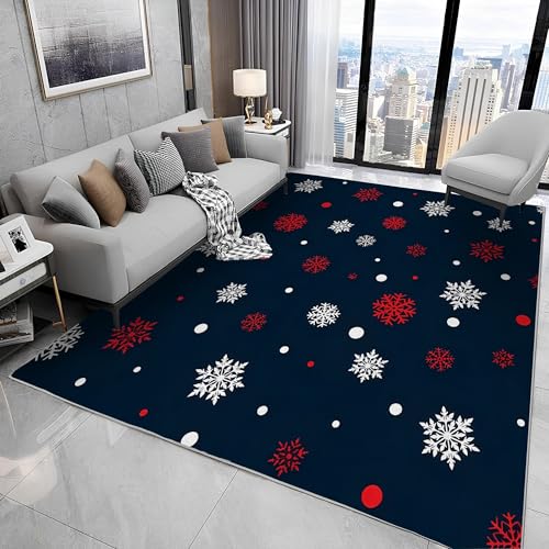 カーペット 雪片 長方形 3畳 クリスマスダークブルー ラグマット洗濯機で洗える 滑らない 絨毯 薄い カシミヤラグ 大きめ ホットカーペット床暖房対応 じゅうたん 防ダニ おしゃれ オールシーズン 200x250cm N107