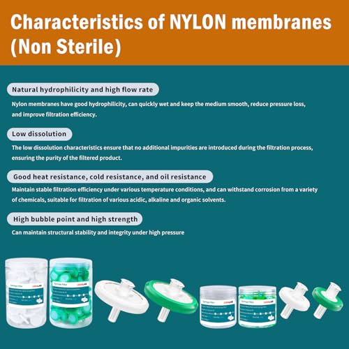 Image of Pack of 100 Syringe Nylon Syringe Filters Membrane 25mm /0.98in Diameter 0.45 μm Pore Size Non Sterile, White