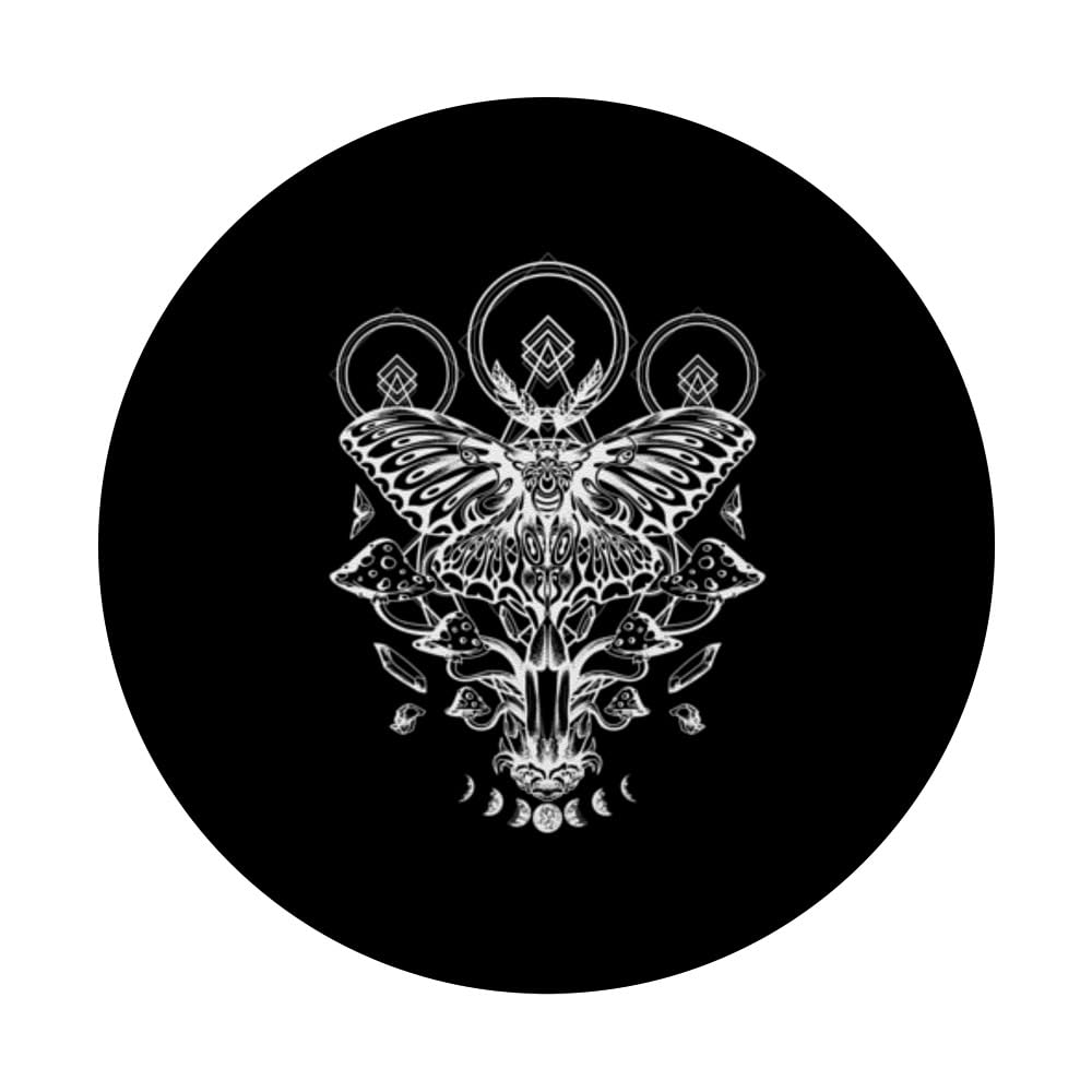 Cute Fairycore Floral Moth Aesthetic PopSockets Swappable PopGrip, Black - Image 3