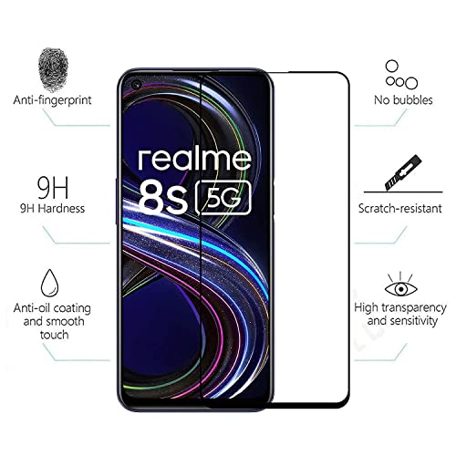 Image of Screen Protector for Realme 8s 5G | 8 5G (Black) Tempered Glass Edge-to-Edge 6D Screen Guard With Installation Kit