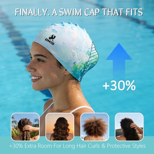 OMID Silicone Swim Cap for Women - Drag Reducing Silicone Swimming Cap for Long Hair Adults, Waterproof Pool and Beach Gear (Forests) by OMID - Used condition - Image 3