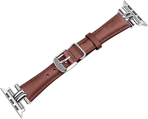 Miniatura 4 de Juntan Correa delgada de cuero compatible con Apple Watch 38mm 40mm 41mm 42mm 44mm 45mm 46mm 49mm, pulsera de reloj de cuero genuino en forma de I