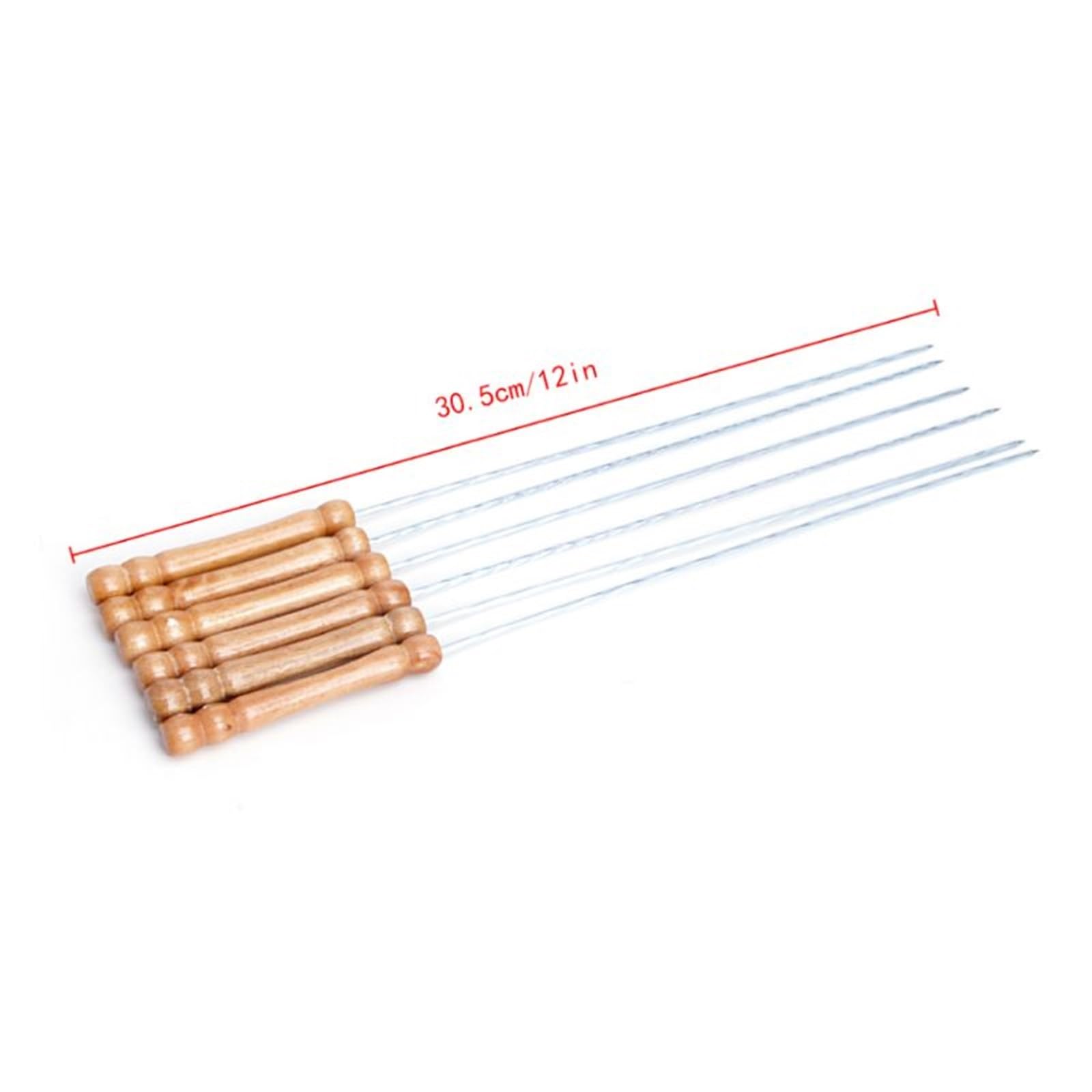 Brochetas de acero inoxidable, 12 brochetas de acero inoxidable con mango madera