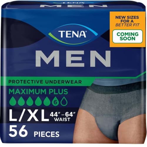 Image of TENA Men Incontinence Underwear, Maximum Plus Absorbency, Adult Diapers, Large /X-Large (Waist Sizes 44in-64in), 56 Count (4 packs of 14)