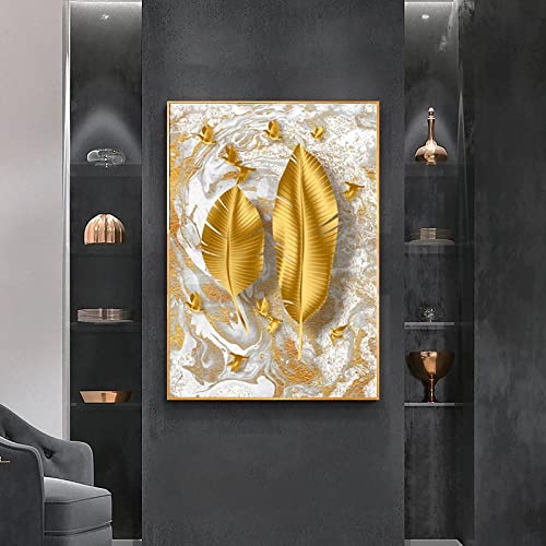 Amazon｜絵画美術 モダンシンプルゴールドリーフウォールアートパネル