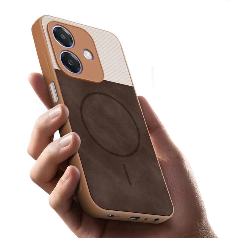 Image of Bintage Dual-Leather Mac Safe Design Phone Case| Soft Touch Finish | Full Camera Protectection Back Cover Compatible for Oppo CPH2617 / Oppo A59 5G - White & Choco Brown
