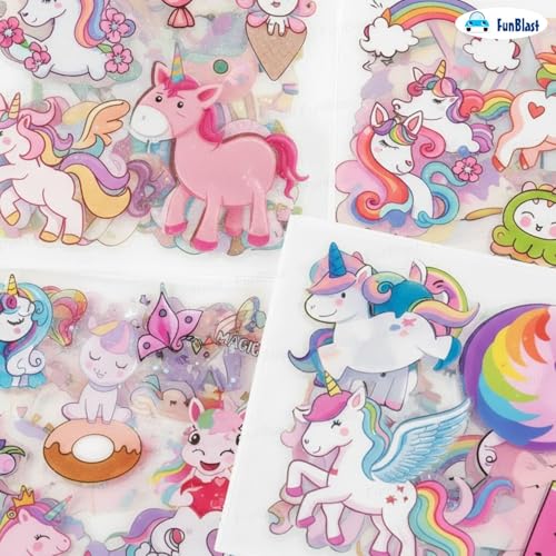 Image of FunBlast Unicorn Theme PET Stickers, Kawaii Sticker - 100 Sheets; 500+ Pcs Aesthetic Sticker, Japanese Style Craft Stickers, Self-Adhesive Sticker's Set - Multicolor (Blue)