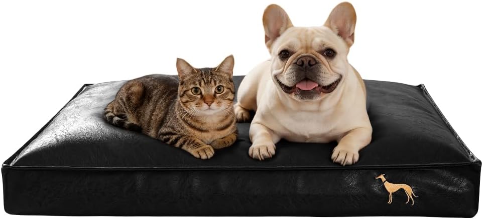 SOMAHE Waterproof Leather Orthopedic Dog Bed 4in, Medium 27.6x20x4 Black