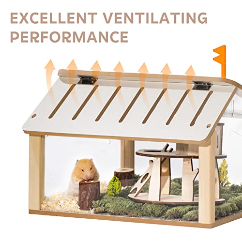 Mewoofun Wooden Hamster Cage Small Animal Cage Acrylic Hamster Cage With House (18.5" L X 12.9" W X 9.8" H) #TOP3