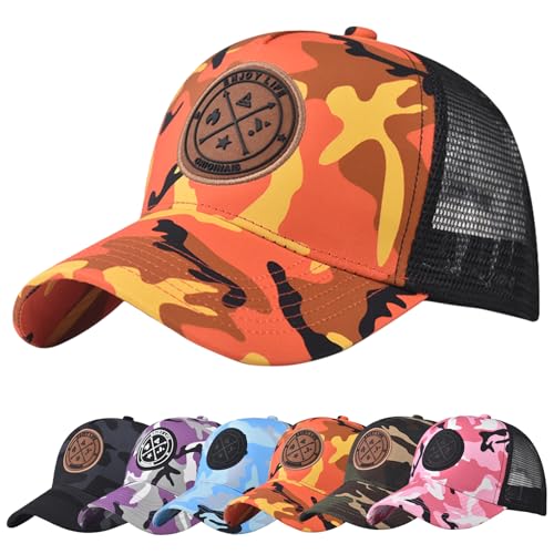 Baynetin Casquette de Baseball Unisexe | Protection Anti-UV, Maille Respirante, Réglable | Broderie Stylée, Idéale pour Été & Outdoor (Camouflage Orange)