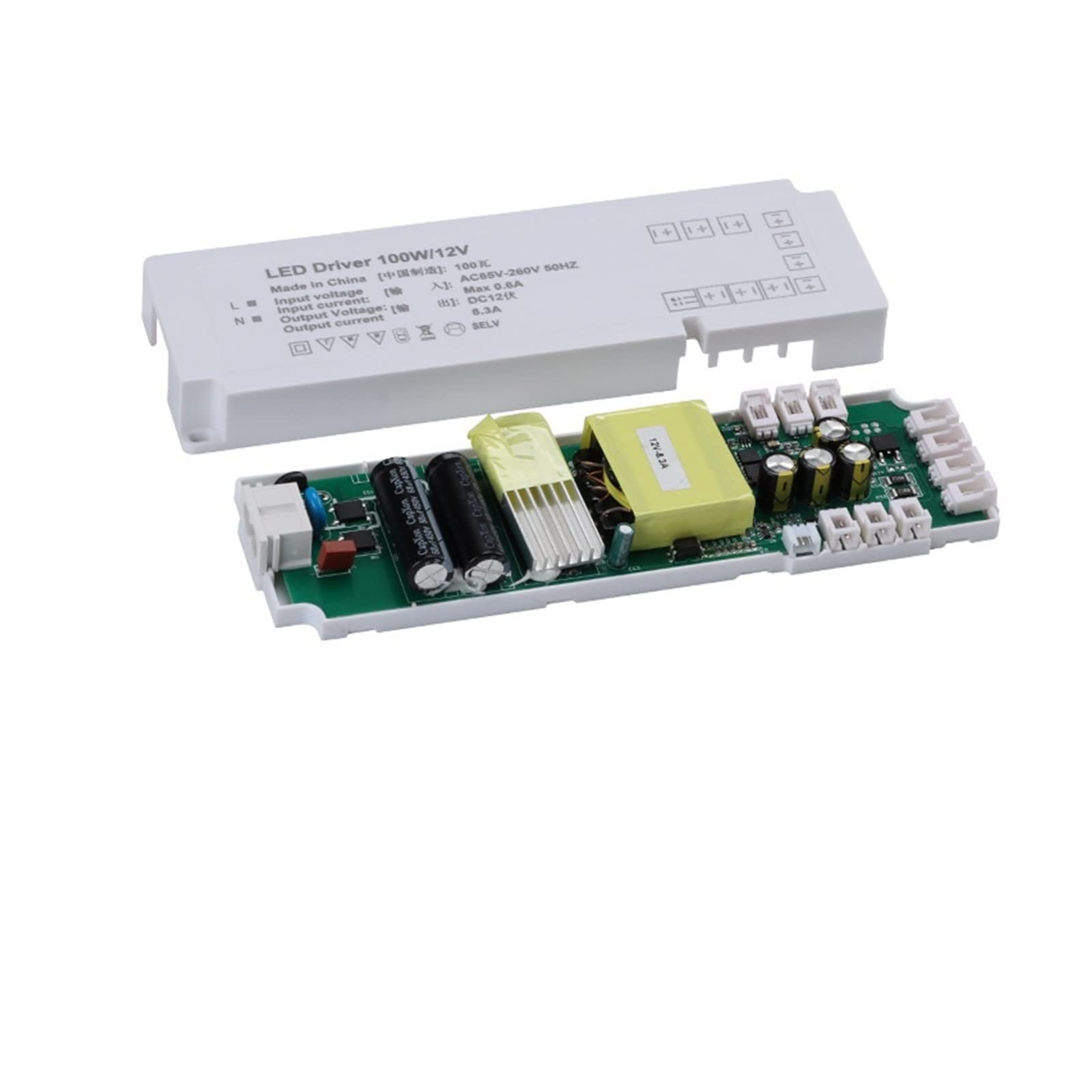 Fuente de alimentación de luz LED for armario, fuente de alimentación de corriente constante aislada for armario, fuente de alimentación de conducción de amplio voltaje AC85-260v(LED Driver 100w/12v)