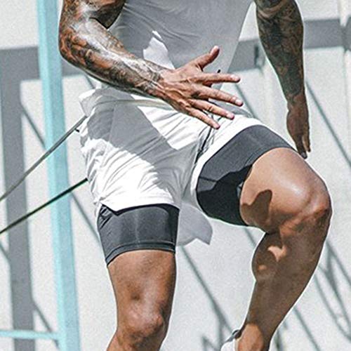 Ajcoflt Shorts esportivos masculinos Dois bolsos de camada Loop Cordão Workout Running Gym Pants