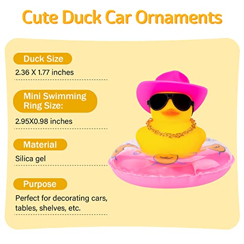 Wonuu Car Rubber Duck Car Duck Decoration Dashboard Car Ornament For Car Dashboard Decoration Accessories With Mini Sun Hat Swim Ring Necklace And Sunglasses (A-Cowboy Hat&Pink) #TOP4