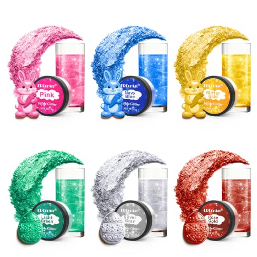 Edible Glitter - 6 Colors Luster Dust Edible, Food Grade Cake Decorating Shimmering Glitter for Drinks, Powder Glitter for Fondant, Chocolate, Candy, Cookie- 3g, Vegan