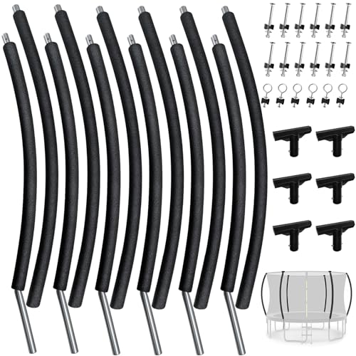 MSSVIGING 6 PCS Trampoline Curved Pole Replacement, Universal Curved Enclosure Net Poles for 8-16ft Frame, with Plastic T Connector, Mounting Hardware, Foam Cover Padding
