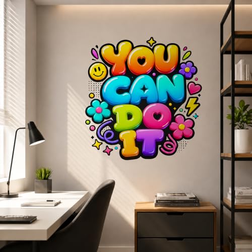 Image of Rangoli Motivational Quote Wall Sticker Self-Adhesive 16 x 16 Inch Waterproof Wall Decor for Living Room Bedroom Office You Can Do It Wall Decal