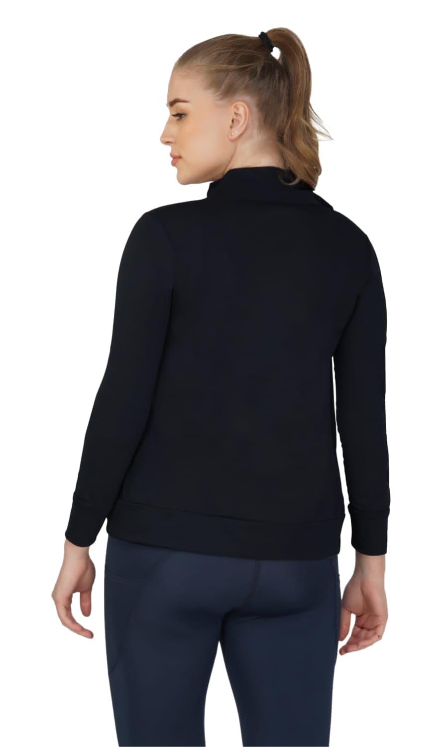 PALOMI Women Full Sleeves Gymwear Sports Polyester Jacket with Pink Zipper and Pockets (2X-Large, Black)