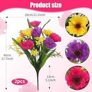 2Pcs Fake Silk Flowers Bouquet 17 Cemetery Flower for Grave Poppy Flowers Artificial Anemone Flowers Faux Poppies Floral Arrangments for Home Table Centerpiece Spring Summer Indoor Decorations
