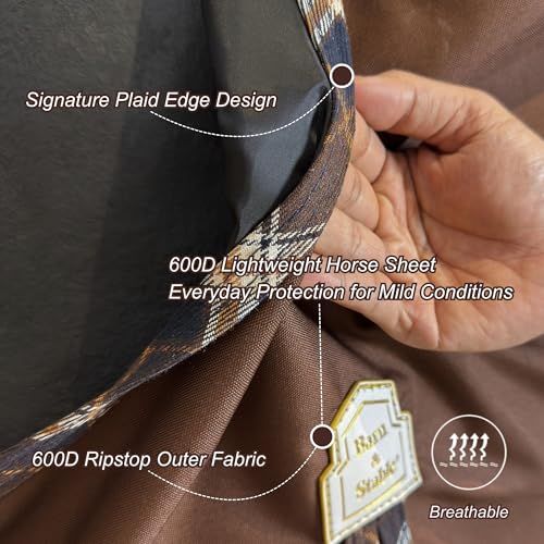 Image of BARN & STABLE 600D Ripstop Lightweight Horse Turnout Sheet No Fill,Water-Resistant & Breathable Horse Blanket for Spring and Mild Weather, with Anti-Rub Fleece Withers