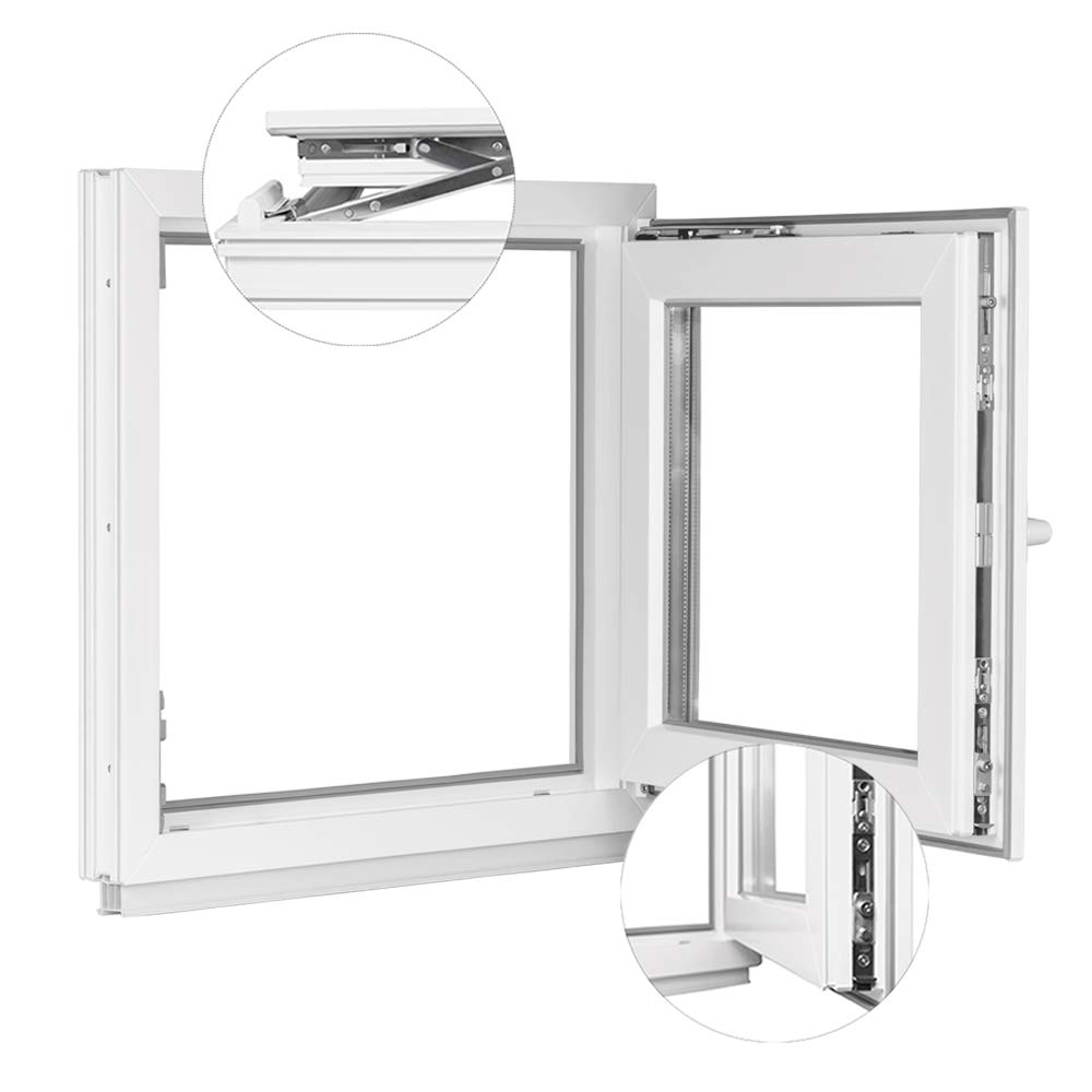 Ventana de plástico para sótano o sótano, 2 acristalamientos, 90 x 120 cm, DIN izquierdo, cristal aislante, ancho: 90 cm, color blanco, giratorio