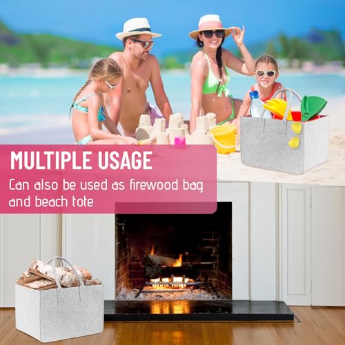 Sinand 30L Einkaufskorb, Einkaufstasche mit Henkel, Robust/Gut Verarbeitet/Faltbar Die Filztasche Storage für Outdoor Trips, Picknick, Einkaufen Außen (Dunkelgrau - Rosérot)