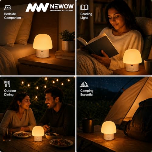Image of NW Solar Mushroom Table Lamp with Type-C Charging, Auto RGB Color Changing (Red-Green-Blue), Warm White & White Modes, One Button Control, Rechargeable Bedside Night Light for Home, Bedroom & Outdoor