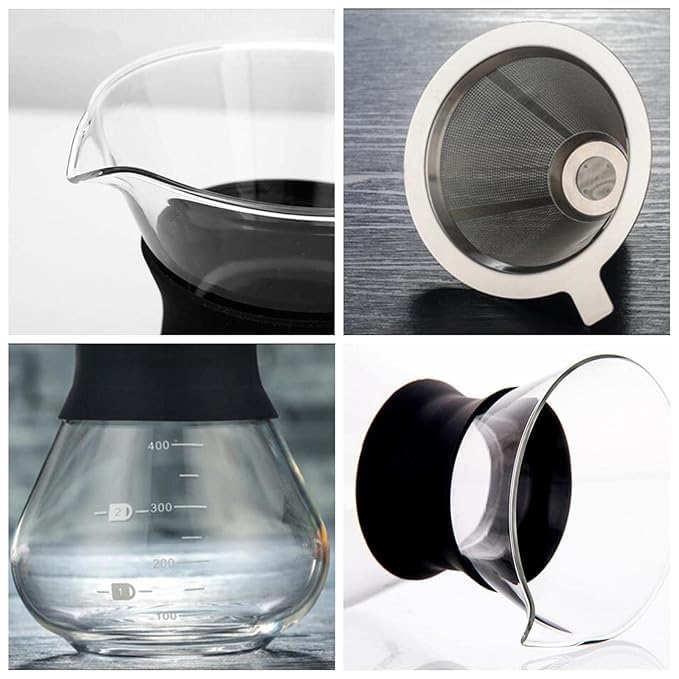 Image of Sipologie Illuminate Pour Over Drip Coffee Maker: Stainless Steel Filter Maker Stainless Steel Filter Dripper 400ml No Filter Dripper, with Rubber Sleeve for Extra Protection