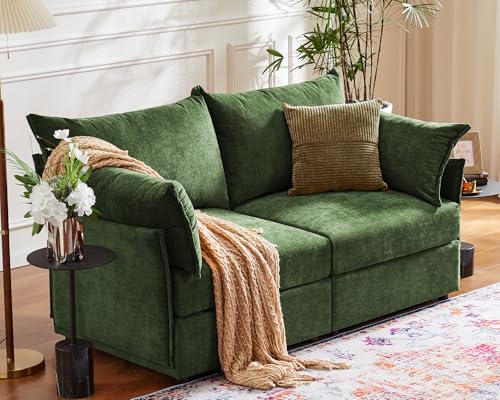 ABCASA Oversized Loveseat Sofa, Modern Modular Sectional Couch Green Fluffy Chenille Mid Century 2-Seat 24.5