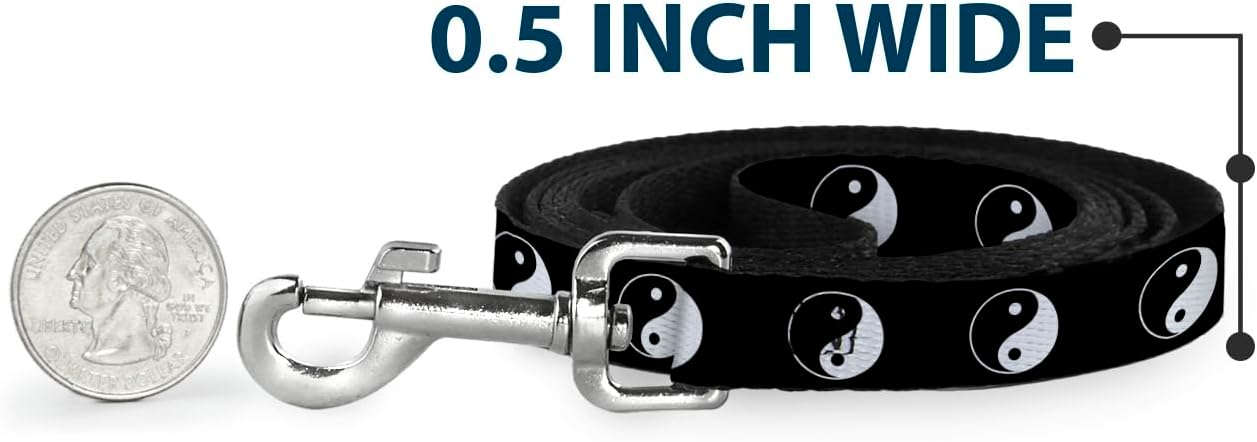 Dog Leash Yin Yang Symbol Black White 6 Feet Long 1.0 Inch Wide