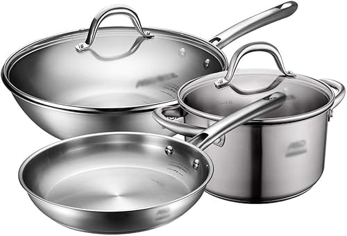 DNATS - Juego de utensilios de cocina combinados de acero inoxidable para sopa olla de leche juego de tres piezas para el hogar
